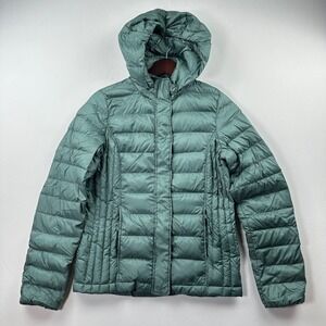 Womens Puffer Jacket Hooded 90% Down Filled Lightweight Quilted Coat S/M Green